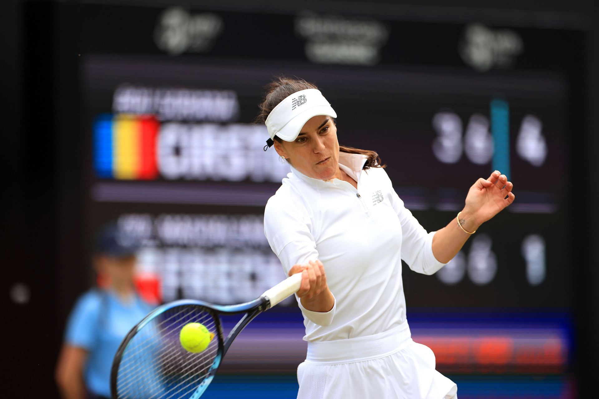 Sorana Cîrstea plays a forehand at Rothesay Classic Birmingham